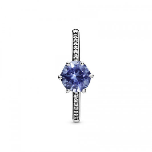 Blue Sparkling Crown Solitaire Ring