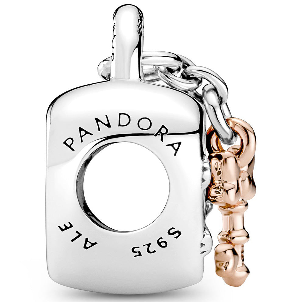 MICKEY AND MINNIE PADLOCK SILVER CUBIC ZIRCONIA ENAMEL charm