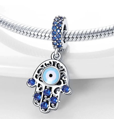 Blue Stone Hamsa Hand Dangle Charm