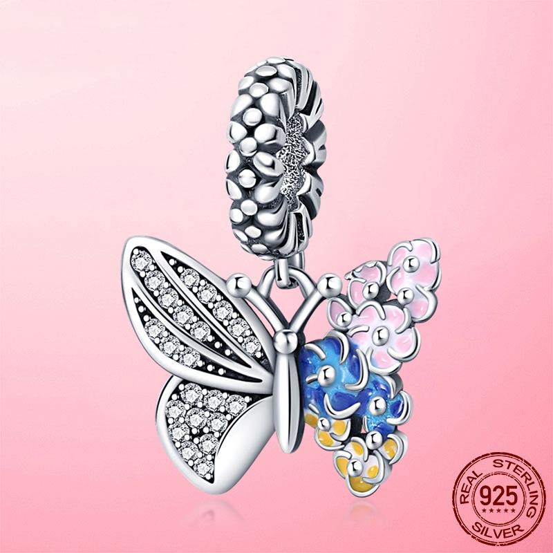Butterfly Dangle Charm Enamel silver Bead