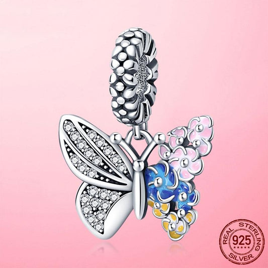 Butterfly Dangle Charm Enamel silver Bead
