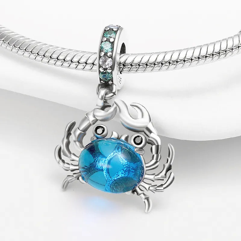 Crystal crab dangle charm sterling silver
