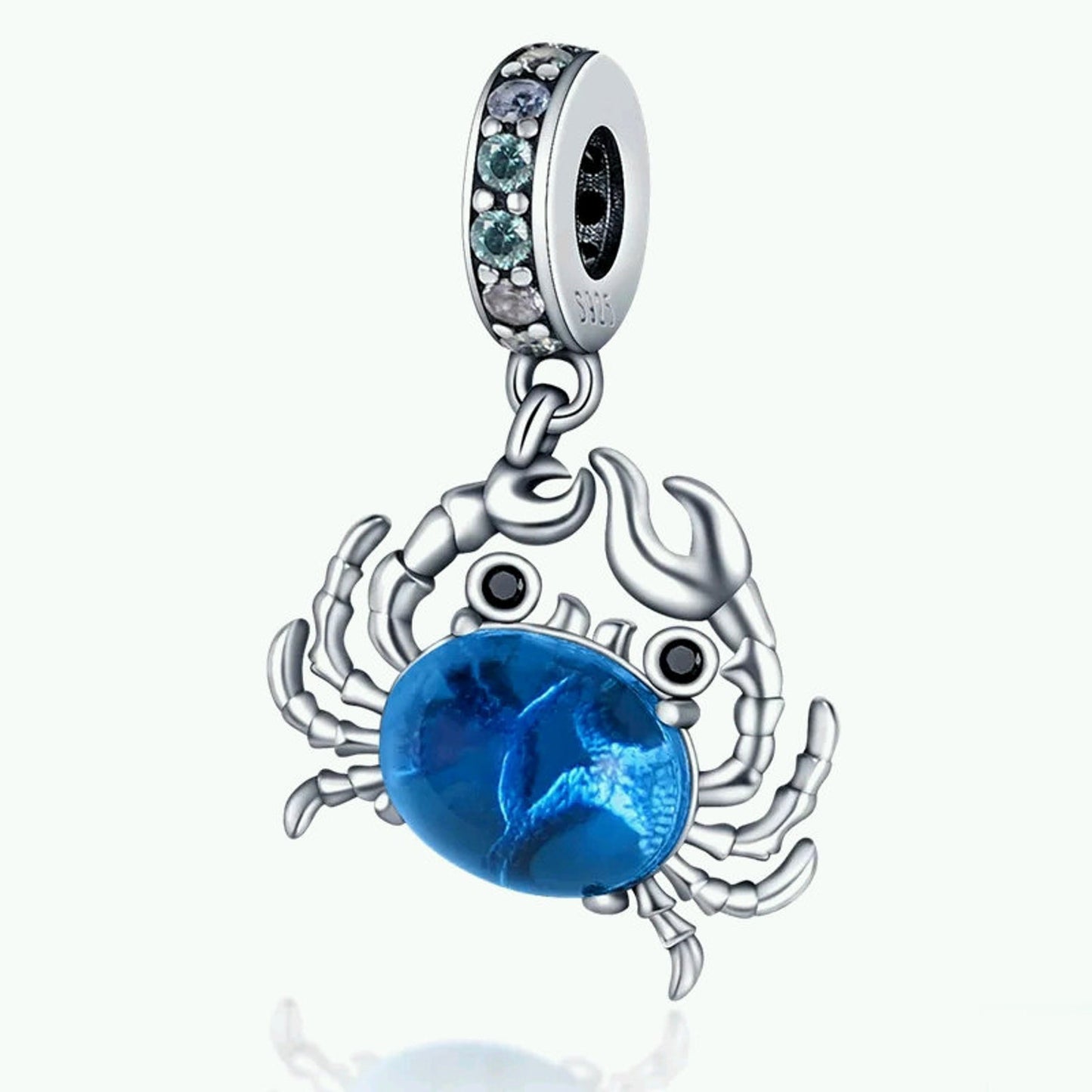 Crystal crab dangle charm sterling silver