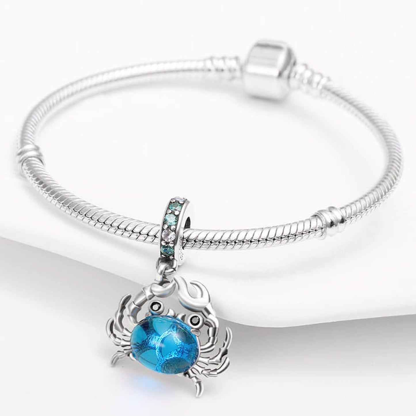 Crystal crab dangle charm sterling silver